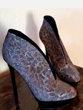 Brian Atwood metallic leopard booties